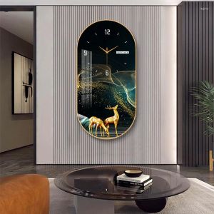 Relojes de pared reloj de porcelana de cristal lujo gran sala de estar moderna pintura de moda decorativa decoración silenciosa-30*60 cm