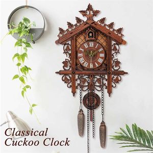 Relojes de pared Reloj de cuco Sala de estar Reloj de pared Pájaro Cuco Reloj despertador MDF Vintage Artesanía Árbol Casa Decoración del hogar Día Alarma 220909