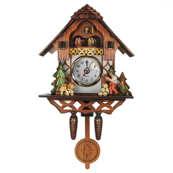 Horloges murales Pendule à coucou en bois Forêt Maison Pendule Fabriqué à la main Rustique Vintage Pour la décoration