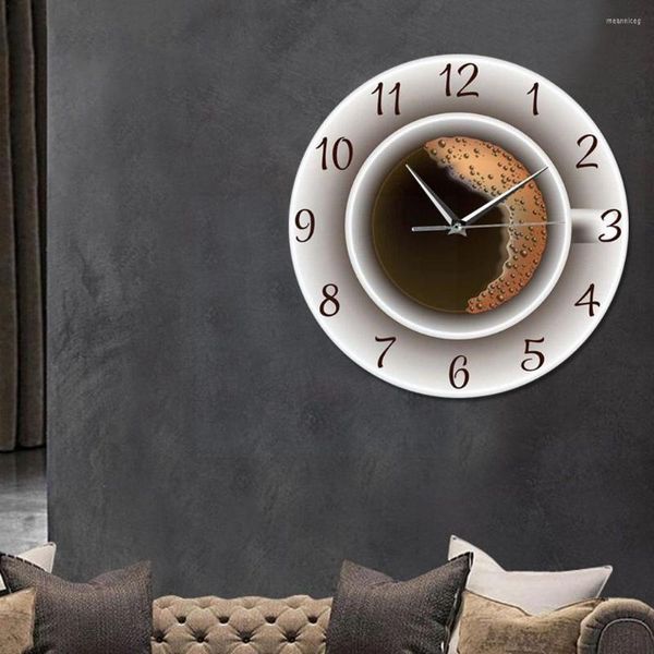 Relojes de pared taza de café con espuma reloj silencioso decorativo tienda signo reloj estilo decoración cocina café N4B0