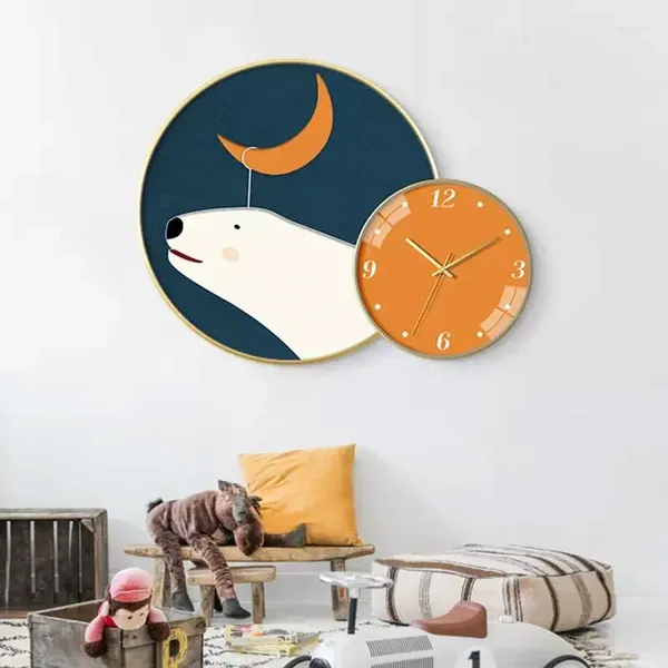 Relojes de pared Imagen de dibujos animados de animales lindos Reloj de pintura decorativo circular simple moderno