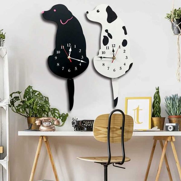 Relojes de pared con diseño de perro y gato que menea la cola, reloj de cachorro de Terrier escocés, arte de guardería, Arte de la pared Decoración, regalo de animales para amantes de las mascotas