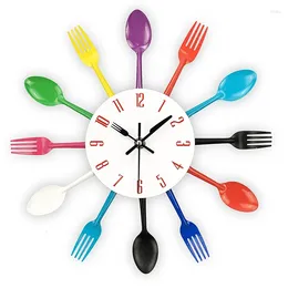 Horloges murales Couverts Métal Cuisine Horloge 3D Amovible Design Moderne Cuillère Fourchette Miroir Décor À La Maison