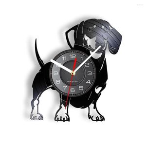 Horloges murales Teckel Dog Record Clock Doxie Home Decor Watch Wiener-Dog Music Sausage Puppy Lovers Cadeau