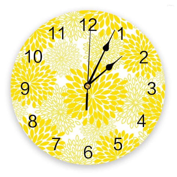 Horloges murales Dahlia abstrait fleur jaune horloge ronde créative décor à la maison salon quartz aiguille montre suspendue