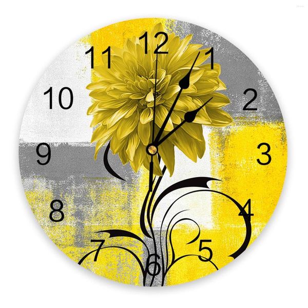 Relojes de pared Dahlia pintura al óleo textura abstracta planta decoración del hogar cocina moderna habitación dormitorio vida reloj