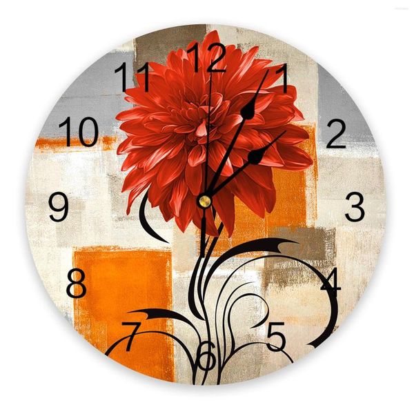 Horloges murales Dahlia peinture à l'huile Texture horloge ronde créative décor à la maison salon silencieux suspendu montre