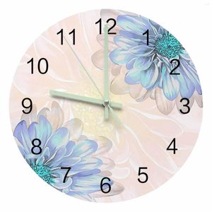 Horloges murales Dahlia aquarelle fleur pointeur lumineux horloge maison ornements rond silencieux salon chambre bureau décor