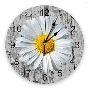 Horloges murales marguerite fleur Grain de bois horloge décor à la maison chambre silencieux Oclock montre numérique pour chambres d'enfants