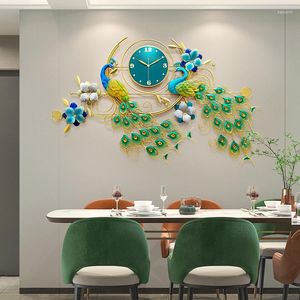 Horloges murales horloge décorative moderne décoration créative salon canapé TV fond paon montre Art