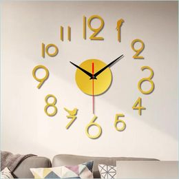 Horloges Murales Horloge Décorative Montre Moderne Diy Muet Mur Décor À La Maison Bureau 3D Miroir Surface Autocollant Horloges Nt Sans Cadre Outil Drop De Dhzak