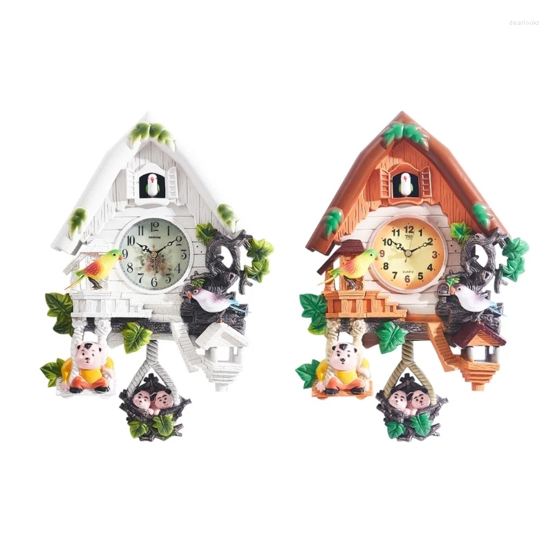 Настенные часы Декоративные подвесные часы с кукушкой и птицей на батарейках Движение с ежечасным щебетанием