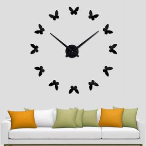 Wandklokken decoratieve spiegel natuur vliegende vlinders modern design luxe diy grote klok frameless horloge