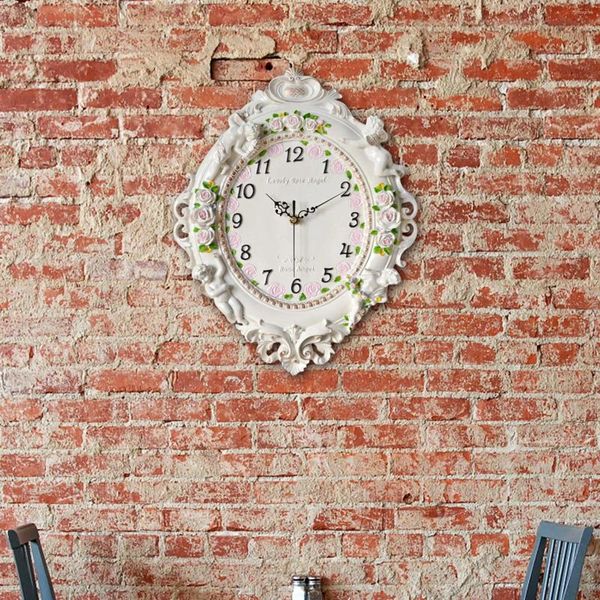 Horloges murales décoratives modernes horloge suspendue résine ange silencieux vintage pour salon salle de bain El couloir cadeau de pendaison de crémaillère