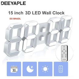 Horloges murales Deeyaple 15 pouces 3D LED Clock mural numérique Grande alarme RÉLOCE COMMANDE AUTOMATIQUE AUTOMATIQUE 12/24 Hour Timer Decoration Home Decoration Q240509
