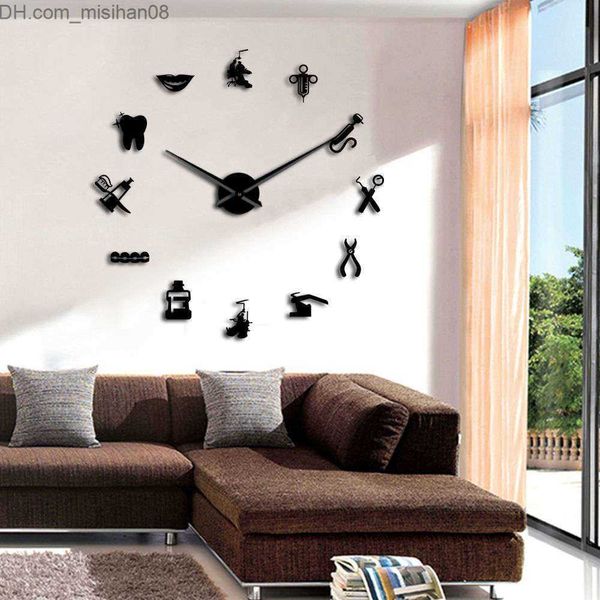 Horloges murales Dentiste Clinique Bussiness Signe Décoratif Grande Horloge Murale 3D Dentaire Médecin Instrument DIY Grande Horloge Dentiste Bureau Décor 210930 Z230706