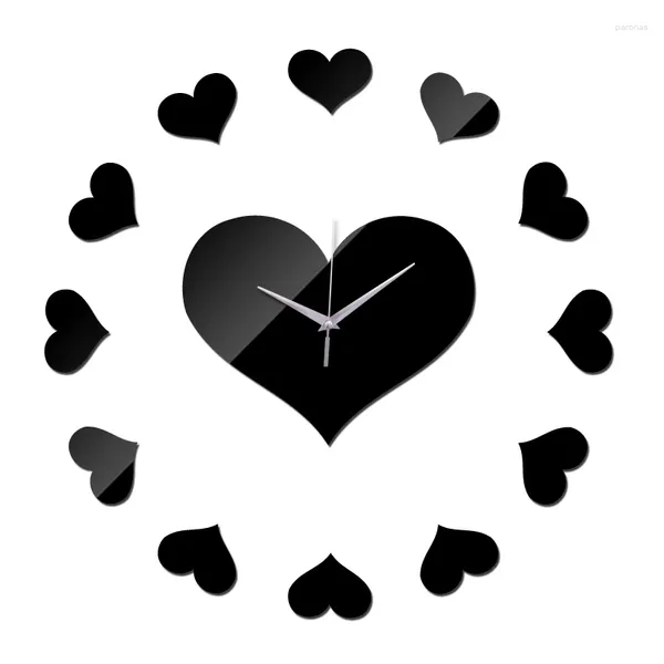 Horloges murales Design Single Face Quartz Horloge Cadran en forme de coeur Mode Coeur Coeurs Forme Décoration Autocollants