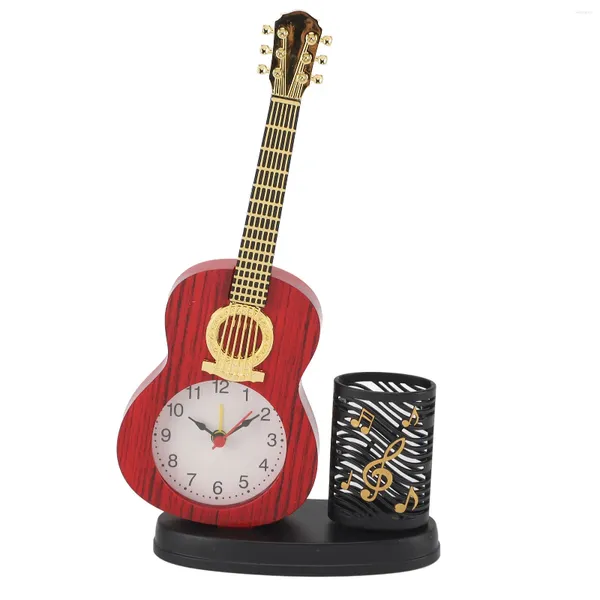 Horloges murales bureau guitare horloge alarme multifonctionnelle décorative robuste avec porte-stylo taille-crayon pour la maison