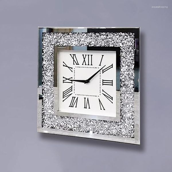 Relojes de pared Luz de reloj de diamantes Luxury moderno de moda silenciosa diseño de sala de estar de vidrio RELOJ Decoración del hogar
