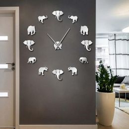 Wandklokken verschillende olifanten diy creatieve kunst klok grote naald frameless horloge woonkamer decoratie spiegel sticker