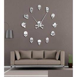 Relojes de pared Diferentes cabezas Skl DIY Horror Art Nt Reloj Big Needle Sin marco Zombie Reloj grande Decoración de Halloween Entrega de gota Inicio Ga Dhhxp