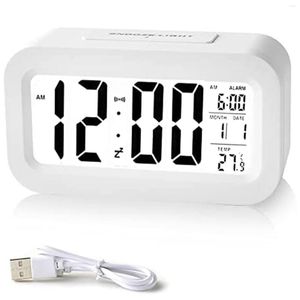 Rechargeable Digital Wall Clock with Auto-Dimming Light Sensor, Date, Temperature Display