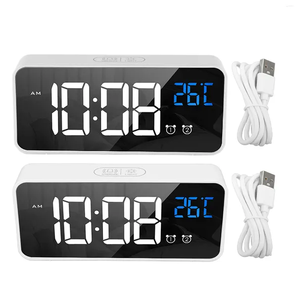 Relojes de pared Reloj despertador digital Recargable ABS Espejo Pantalla grande 3 Brillo de engranajes 1200 Mah Función de memoria para dormitorios
