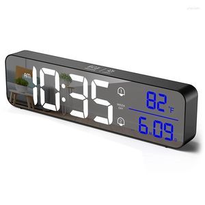 Relojes de pared Reloj digital para dormitorios Calendario de día Escritorio recargable Modo de repetición Brillo personalizado