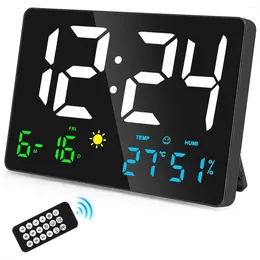 Relojes de pared Reloj digital Pantalla grande 11.5 pulgadas USB LED Alarma para dormitorios con estación meteorológica