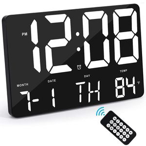 Horloges Murales Horloge Numérique Grand Affichage Alarme Avec Télécommande Sans Fil LED Date Et Température-B