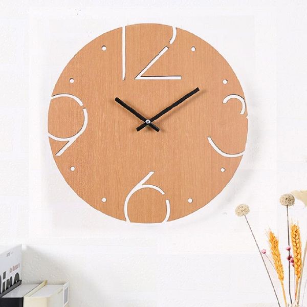 Horloges murales horloge numérique Design moderne en bois salon amusant rond bois montre décor à la maison silencieux 12 pouces Simple BB50W