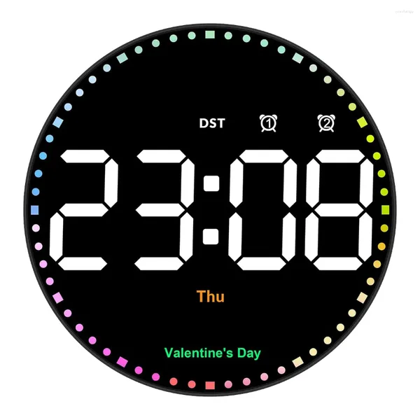 Relojes de pared Reloj digital con luz colorida 10 pulgadas LED Alarma de tiempo remota para sala de estar Oficina Gimnasio