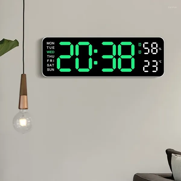 Horloges murales Horloge numérique avec calendrier LED et affichage de la température pour support de bureau/mur