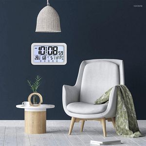 wandklokken digitale bureauklok elektronisch alarm voor slaapkamer thuis met tijd-/kalender-/temperatuurweergave wit