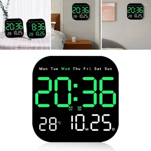 Relojes de pared Tiempo de pantalla digital Temperatura Semana de la mesa electrónica 12/24h Alarma LED montada en la pared con control remoto