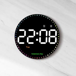 Horloges murales numérique horloge électronique télécommande temp Date calendrier LED ronde pour chambre décor à la maison intelligente double alarme