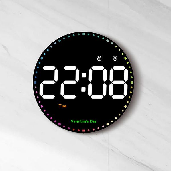 Relojes de pared Reloj electrónico digital Control remoto Fecha de temperatura Calendario LED redondo para dormitorio Decoración para el hogar Alarma dual inteligente