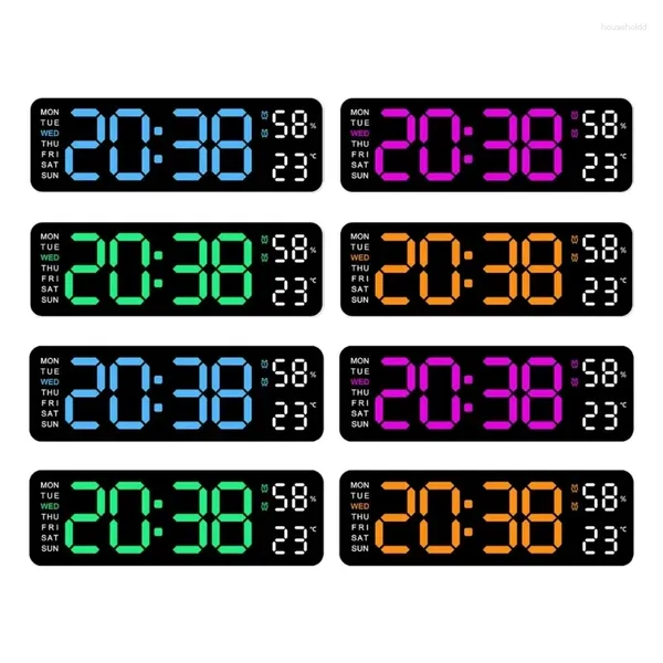 Relojes de pared Reloj despertador digital LED con calendario de 9 pulgadas y pantalla de temperatura