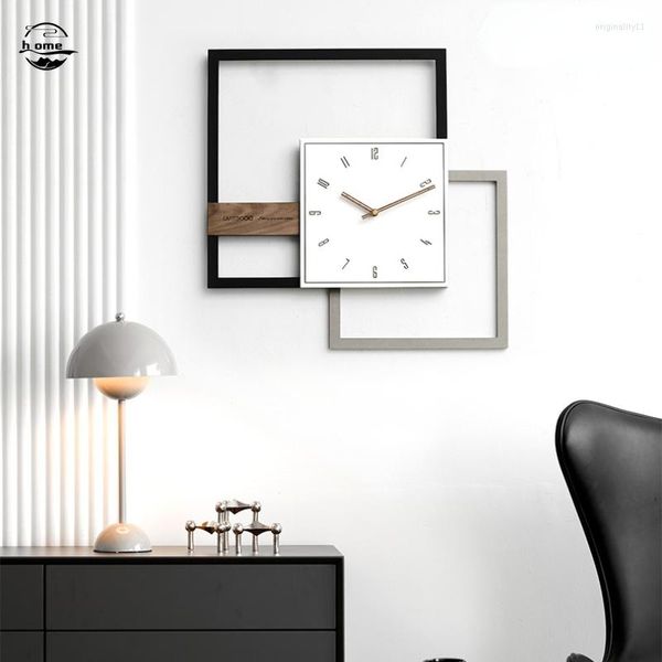 Horloges murales numérique carré horloge nordique minimaliste en bois Design moderne simple visage silencieux salon décor à la maison D