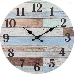 Horloges Murales Discount Horloge Ronde Décorative En Bois 25 Cm / 10 Pouces Bracelet À Quartz À Piles Style Campagnard Pour Le Bureau Et La Maison