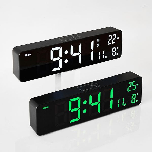 Relojes de pared pantalla alarma semana escritorio Control montado en la pared hora fecha pie Snooze decoración voz temperatura Digital hogar reloj mesa