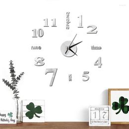 Relojes De Pared DIY 3D acrílico Reloj grande diseño moderno con espejo números pegatinas hogar Oficina decoraciones Reloj De Pared