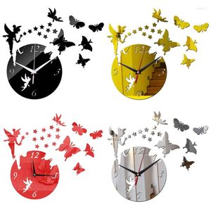 Wandklokken DIY 3D Mirror Acryl Clock Sticker Fairy Stars Butterfly Decor woonkamer slaapkamer huisdecoratie