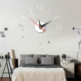 Horloges murales DIY 3D Surface de miroir grand nombre autocollants d'horloge moderne décor à la maison créatif romain numérique