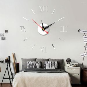 Relojes de pared DIY 3D Superficie de espejo Número grande Pegatinas de reloj Decoración moderna para el hogar Creativo Romano Digital