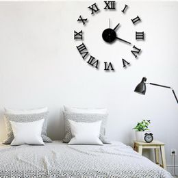 Horloges murales bricolage acrylique miroir horloge 3D chiffres romains DesignHome Decor autocollants montres