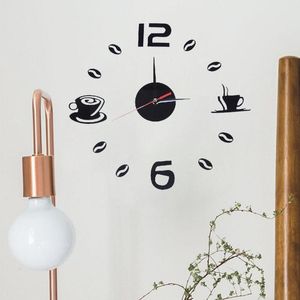 Relojes de pared reloj DIY sala de estar 3D analógico hogar tazas impermeables arte café decoración adhesiva silenciosa decoración acrílica Y0J0