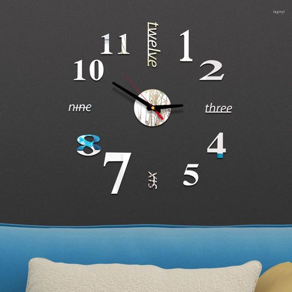 Relógios de parede faça você mesmo relógio digital acrílico criativo sem moldura espelho adesivos arte moderna decalque para decoração de casa 40 cm
