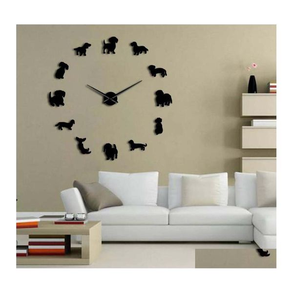 Horloges Murales Diy Teckel Art Wieog Chiot Chien Pet Sans Cadre Nt Horloge Avec Effet Miroir Sau Grande Montre Drop Delivery Maison Jardin Dec Dhy1M