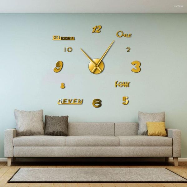Horloges murales bricolage horloge géante montre Horloge 3d acrylique miroir autocollants décoration de la maison salon Quartz grande aiguille mains